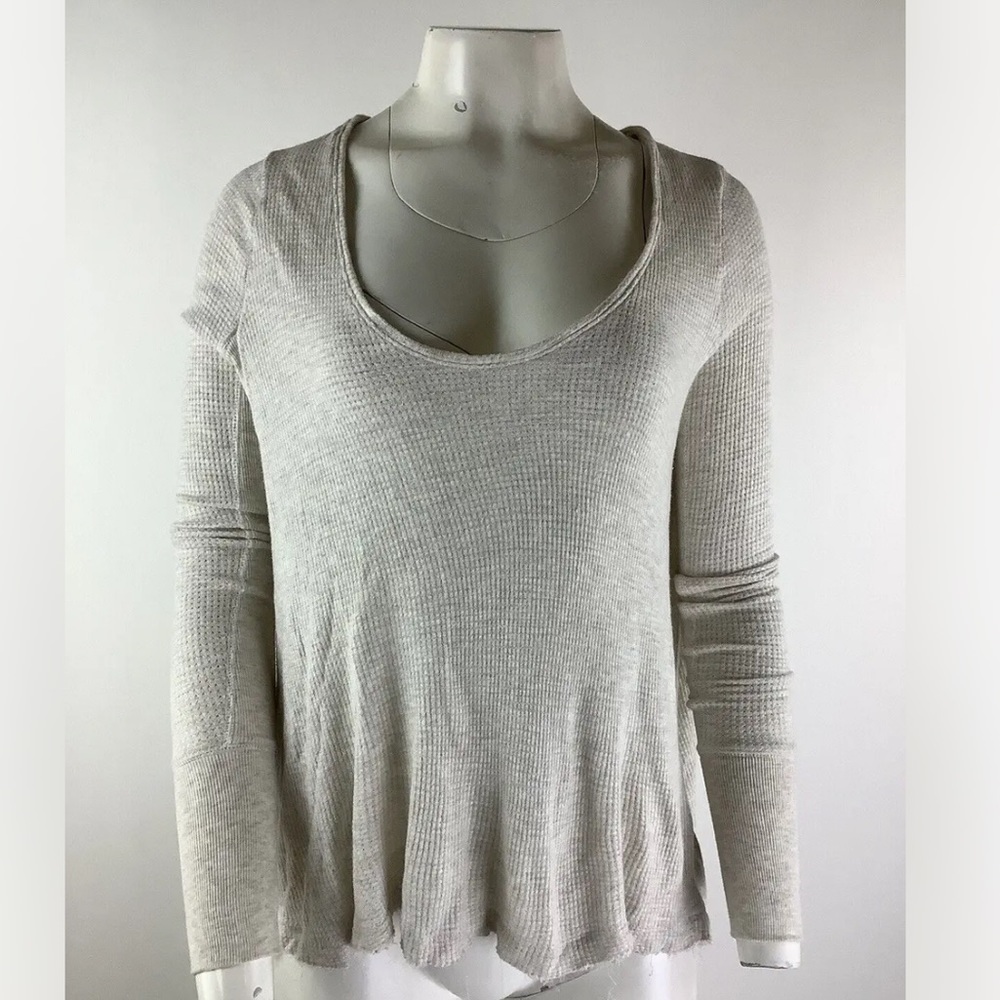We The Free Sz S Malibu Swing Hem Thermal Top Oatmeal Rayon Spandex Pullover